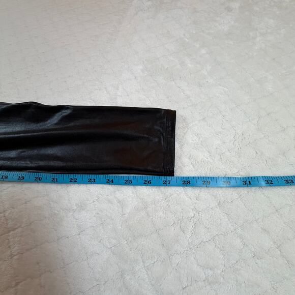Spanx Faux Leather Leggings Power Waistband Shaping Compression Black Women Sz L - Picture 8 of 8